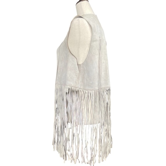 Vintage Authentic Suede Leather Fringe Cowboy Vest Off White One Size - Picture 3 of 12